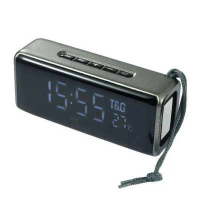 Портативная беспроводная Bluetooth колонка TG-174 с часами и градусником black