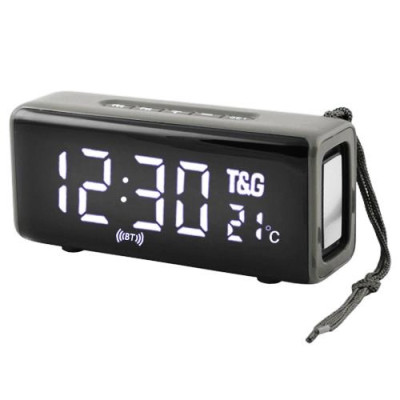 Портативная беспроводная Bluetooth колонка TG-174 с часами и градусником grey