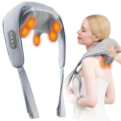 Массажер портативный аккумуляторный Massager shoulder neck waist back legs для шеи, спины и тела с подогревом серый
