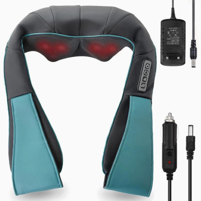 Массажер роликовый Massager of neck kneading Shiatsu для шеи, спины и всего тела с подогревом чёрно-синий