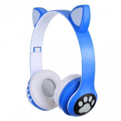 Бездротові навушники Bluetooth Cat VIV-23 microSD з підсвічуванням сині