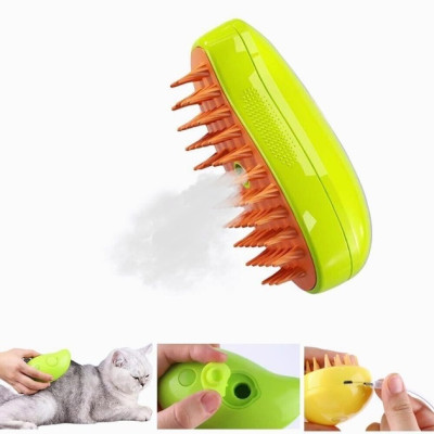 Паровая массажная щетка для животных Pet Brush с функцией влажного вычесывания зеленая