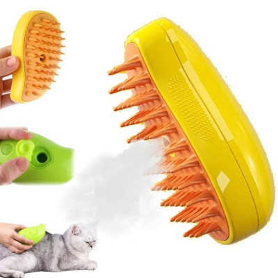 Паровая массажная щетка для животных Pet Brush с функцией влажного вычесывания оранжевая