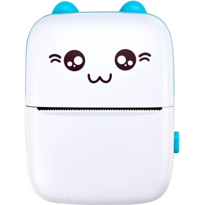 Портативный мини термопринтер детский Mini printer Bluetooth + набор термобумаги в комплекте голубой