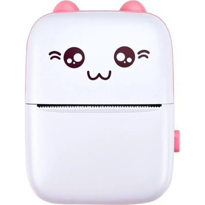 Портативный мини термопринтер детский Mini printer Bluetooth + набор термобумаги в комплекте розовый