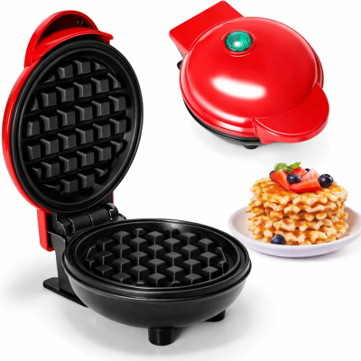 Вафельница мини Vaffle maker mini для венских и бельгийских вафель, сендвичница чёрно-красная