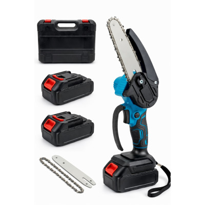 Аккумуляторная пила цепная электрическая Chain SAW 6 дюймов, мини пила для обрезки деревьев и распила дров 2 АКБ синий