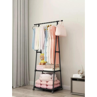 Стойка вешалка для одежды и обуви Coat Rack TW-777 new напольная стальная с полками, на колесах Black