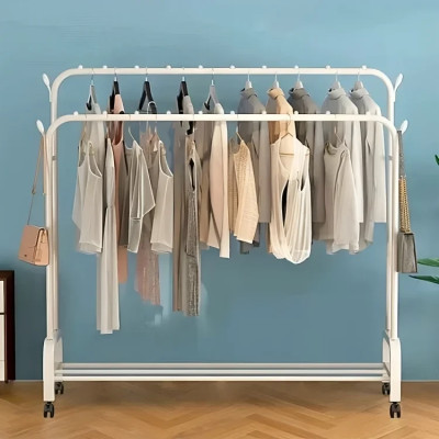 Двойная стойка вешалка для одежды и обуви Loft Rack TW-610-2 white напольная стальная с полкой, крючками, на колесах