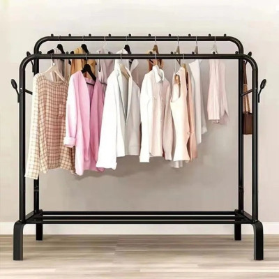 Двойная стойка вешалка для одежды и обуви Loft Rack TW-606 напольная стальная с полкой, крючками Black
