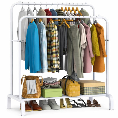 Двойная стойка вешалка для одежды и обуви Doble Pole Hanger white напольная стальная с полкой