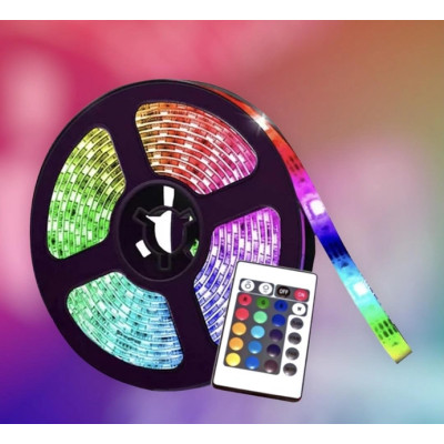 Светодиодная LED лента RGB 3528 5 метров с блоком питания и пультом ДУ