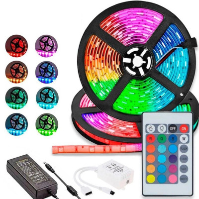 Светодиодная LED лента RGB 5050 5 метров с блоком питания и пультом ДУ