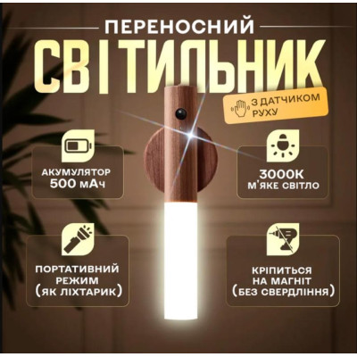 Лампа-ночник аккумуляторная INTELLIGENT LIGHT W-52 c магнитным держателем и датчиком движения