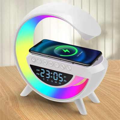 Настольная смарт лампа ночник G-smart BT-3401 RGB Rainbow Light-Wireless с Bluetooth колонкой беспроводная зарядка FM радио белый