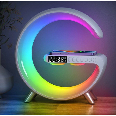 Настольная смарт лампа ночник G-smart G11 RGB Rainbow Light-Wireless с Bluetooth колонкой беспроводная зарядка FM радио белый