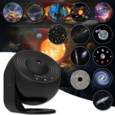 Ночник проектор звездного неба галактика Galaxy 13 сменных картриджей, домашний планетарий черный