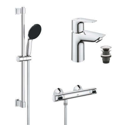 Набор смесителей Grohe Quickfix термостат для душа с душевым гарнитуром Precision Flow THM и смеситель для раковины StartEdge S-Size UA202503TE